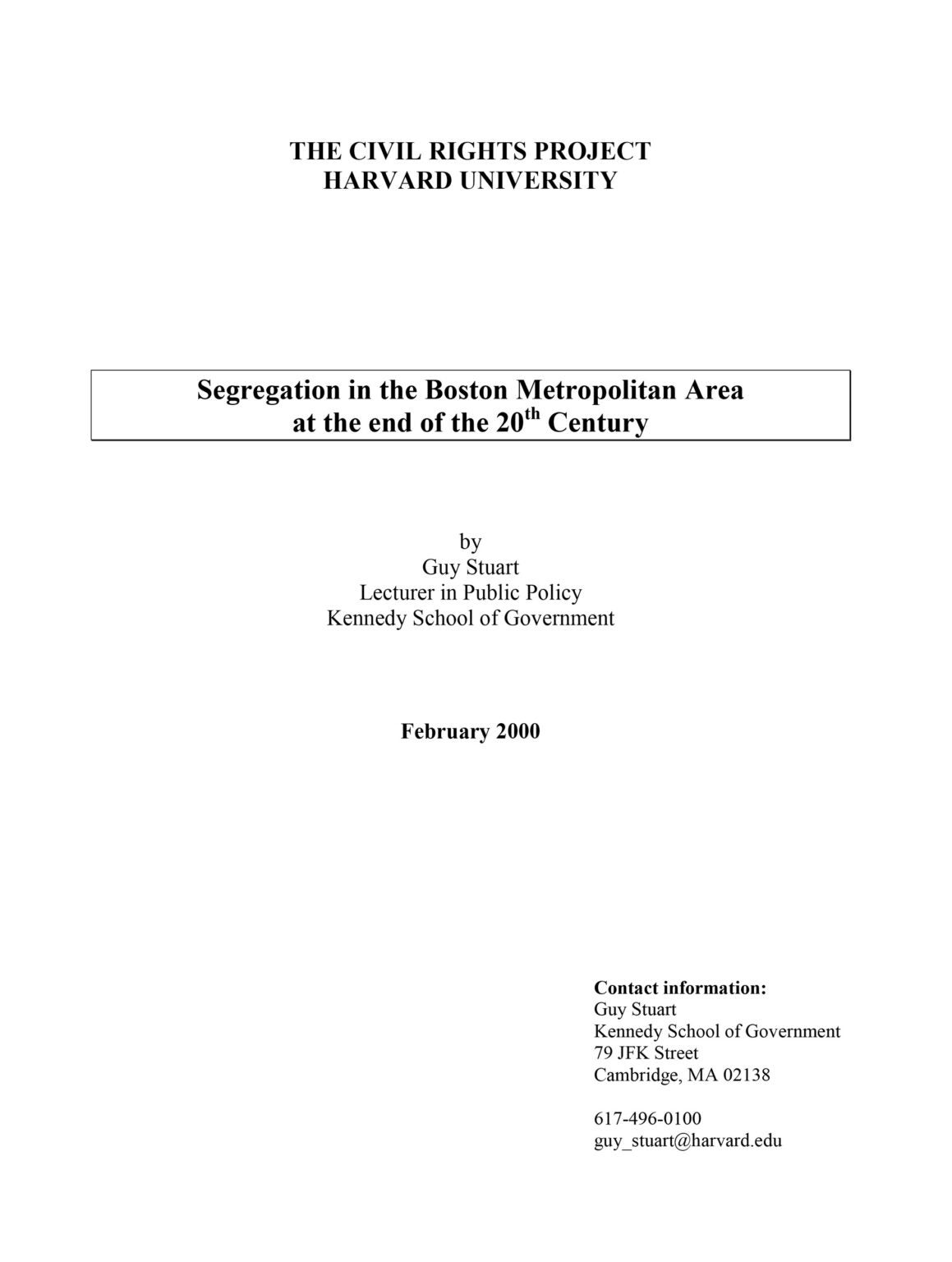 Racial Segregation and Educational Outcomes in Metropolitan Boston ...
