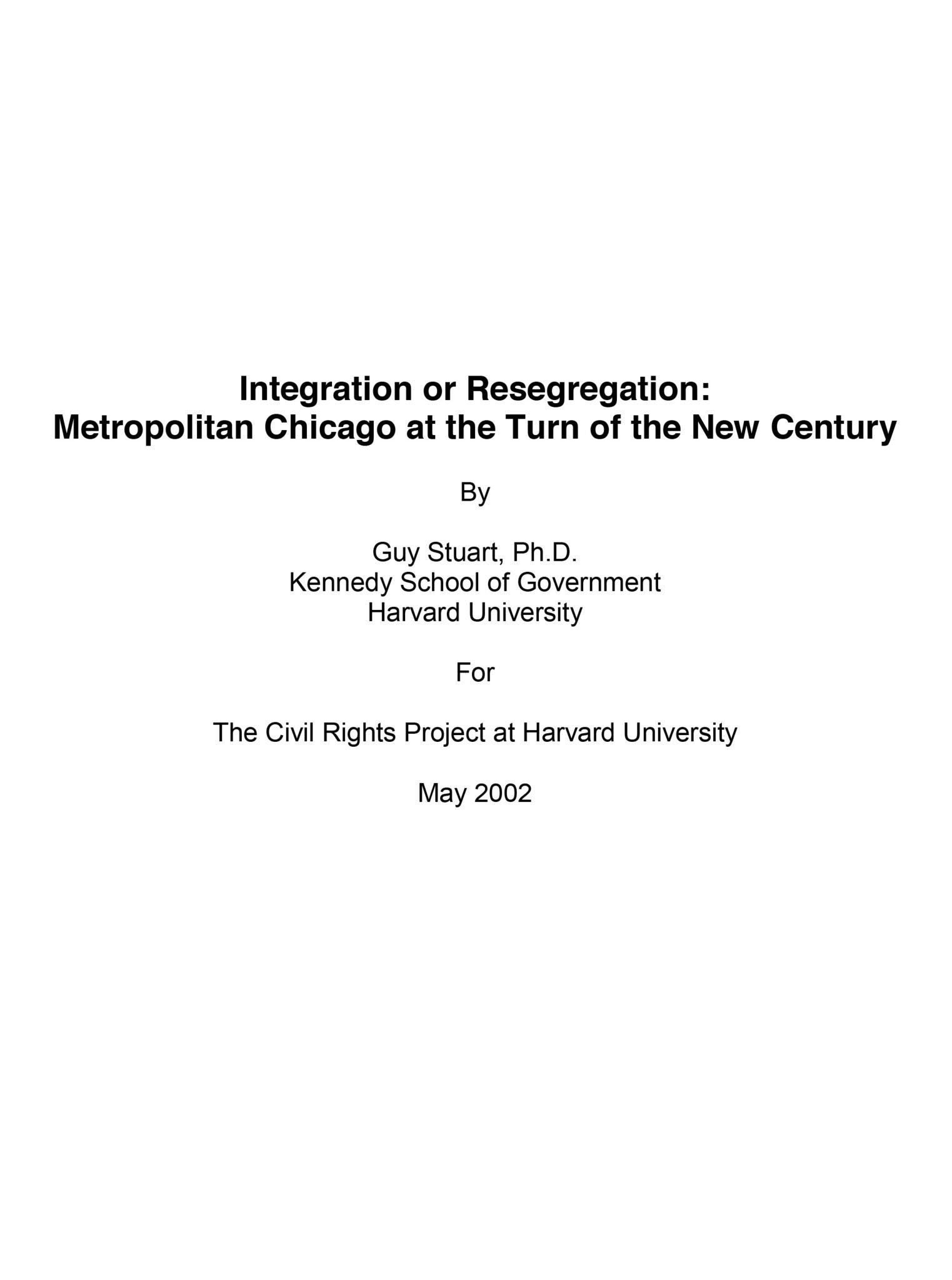 Integration Example Civil Rights Integration or Resegregation: Metropolitan Chicago at the Turn of the ...