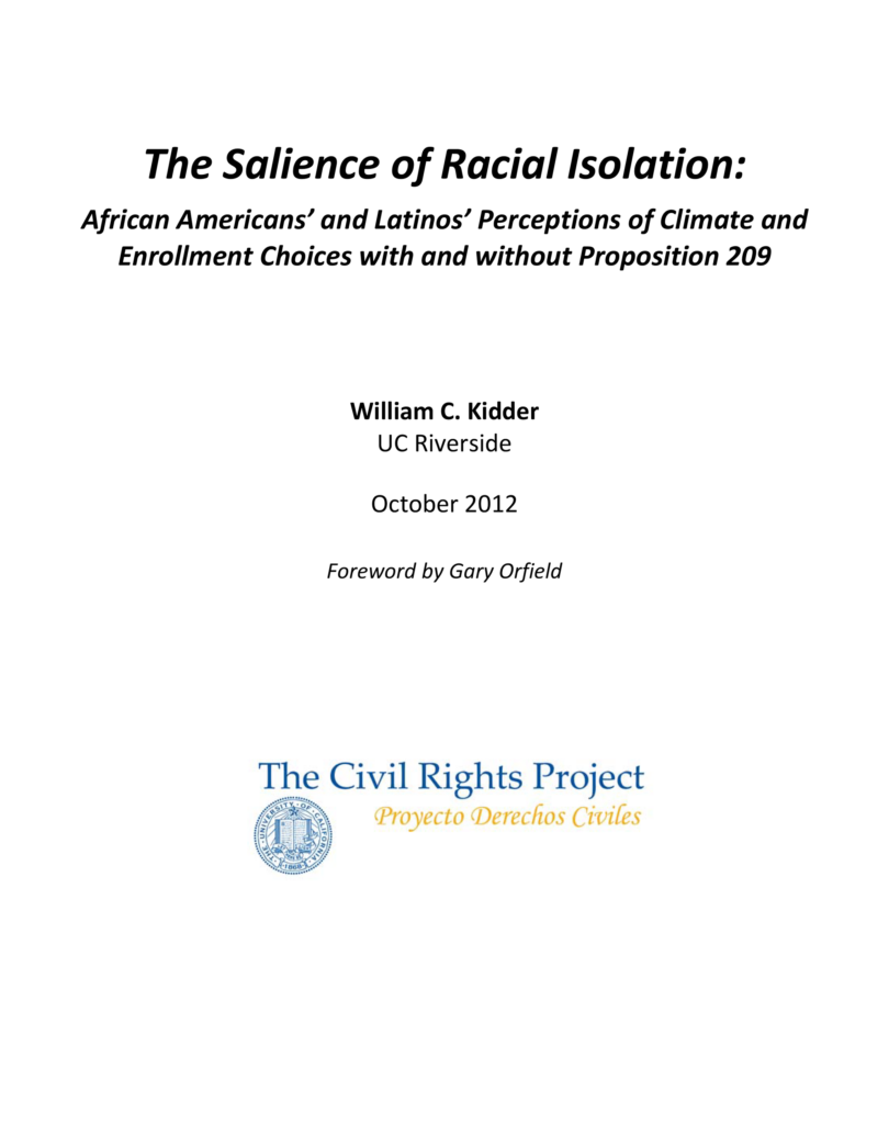 The Salience of Racial Isolation: African Americans’ and Latinos’ Perceptions of Climate and Enrollment Choices with and without Proposition 209