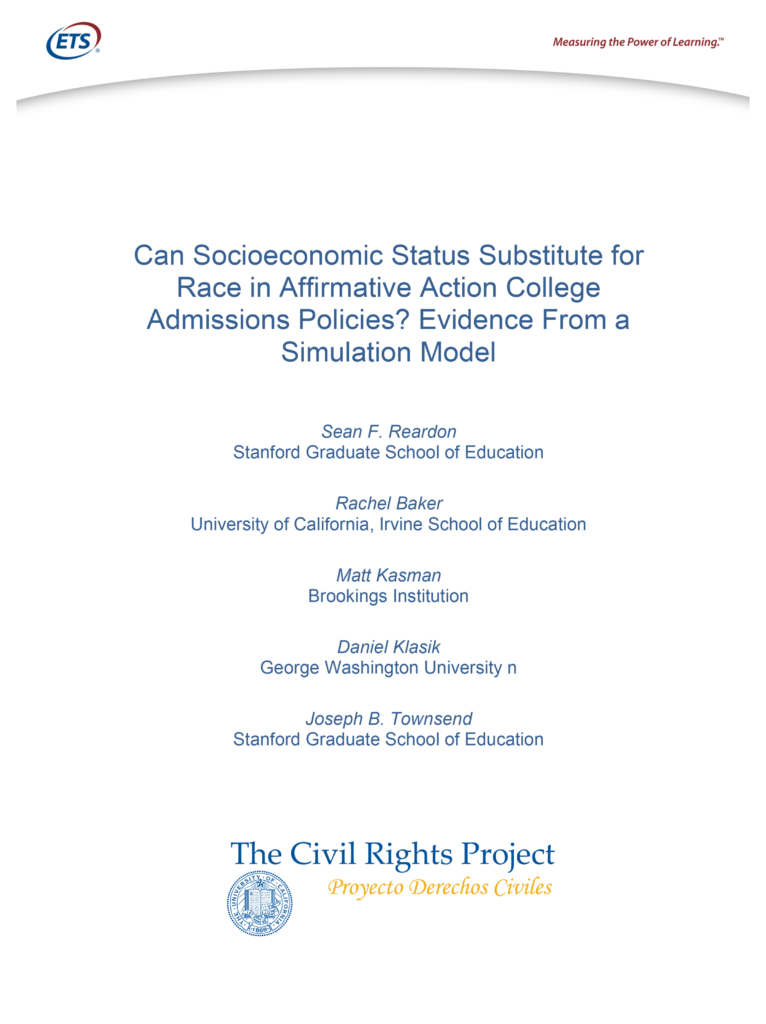 Can Socioeconomic Status Substitute for Race in Affirmative Action College Admissions Policies? Evidence From a Simulation Model
